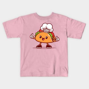 Cute Taco Chef Wearing Cap Cartoon Kids T-Shirt